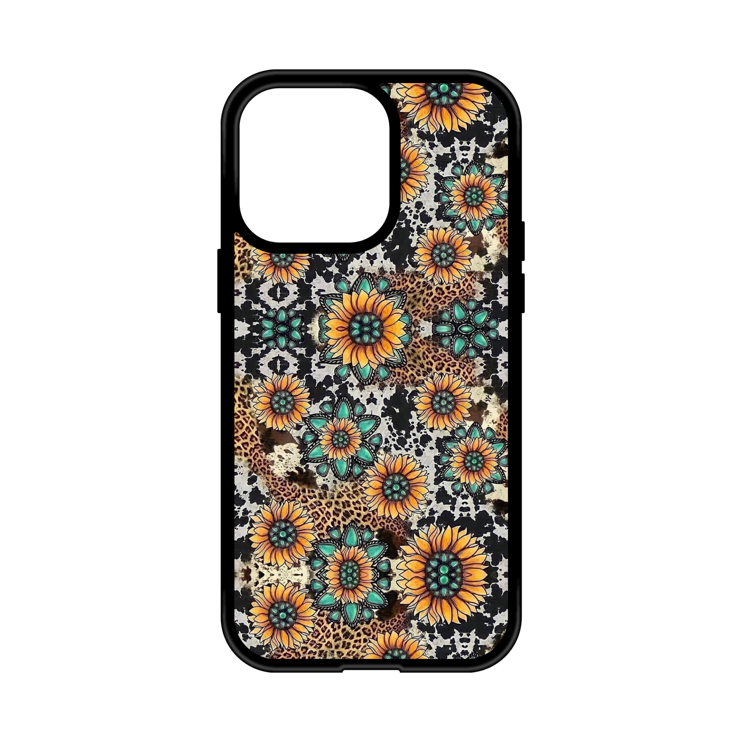 Turquoise Western Sunflowers MagSafe Compatible Phone Case