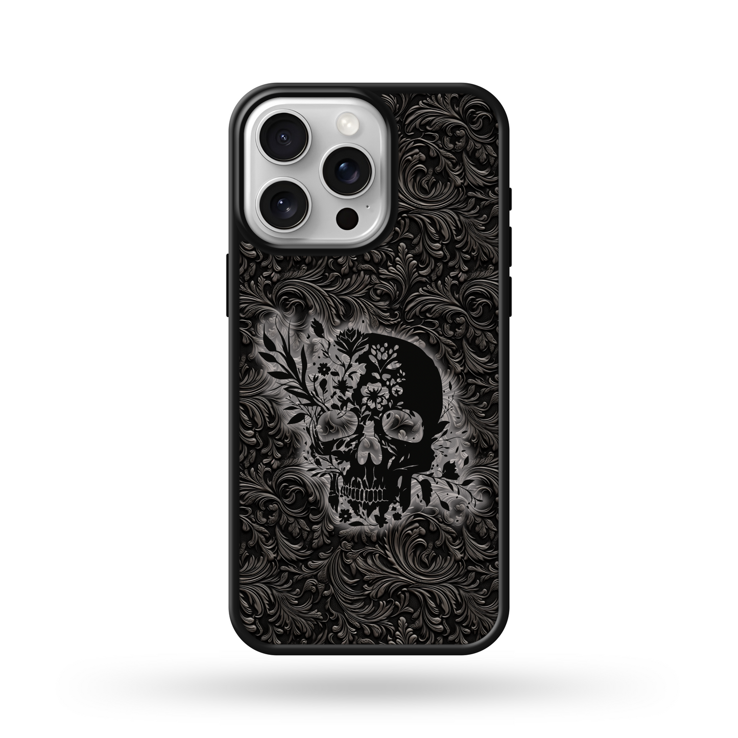 Black Leather Sugar Skull MagSafe Compatible Phone Case