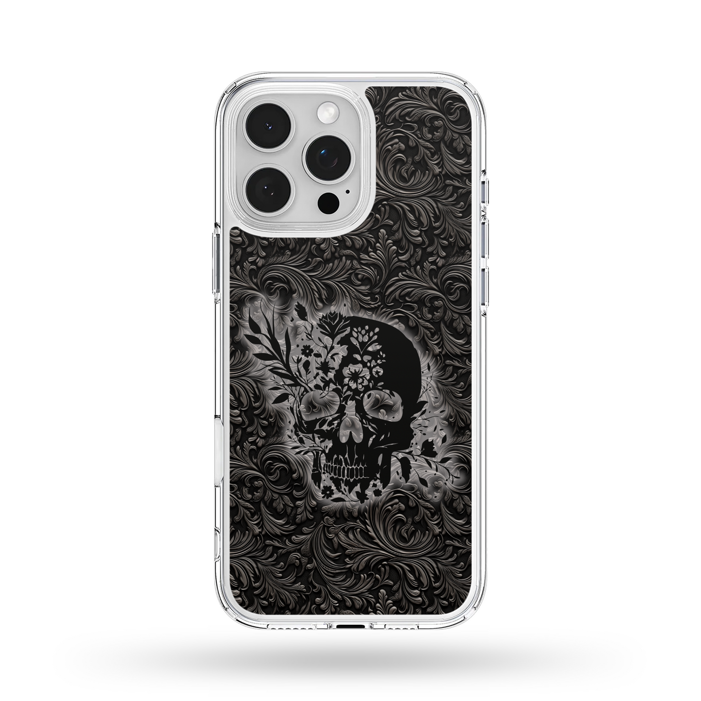 Black Leather Sugar Skull MagSafe Compatible Phone Case