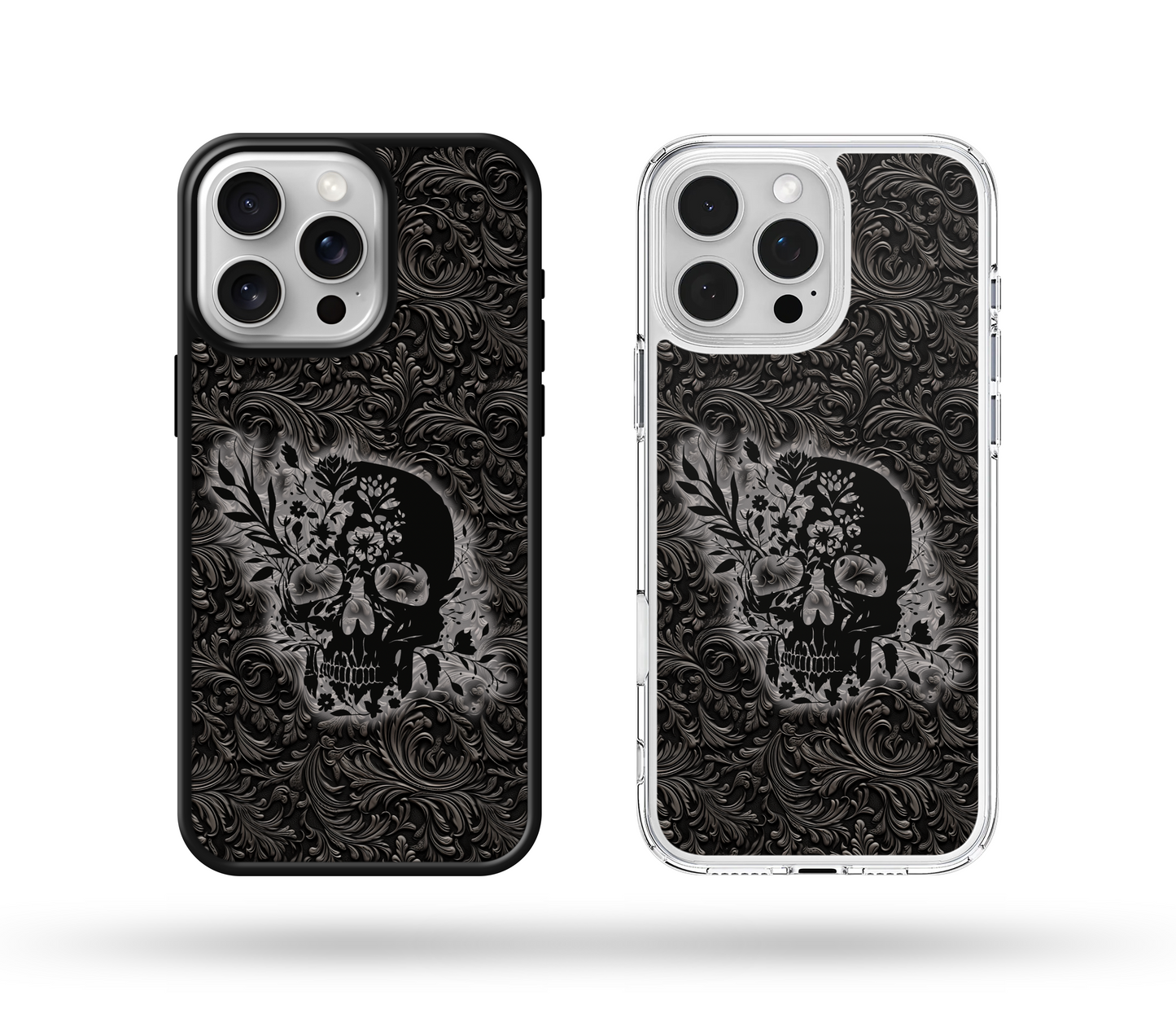 Black Leather Sugar Skull MagSafe Compatible Phone Case