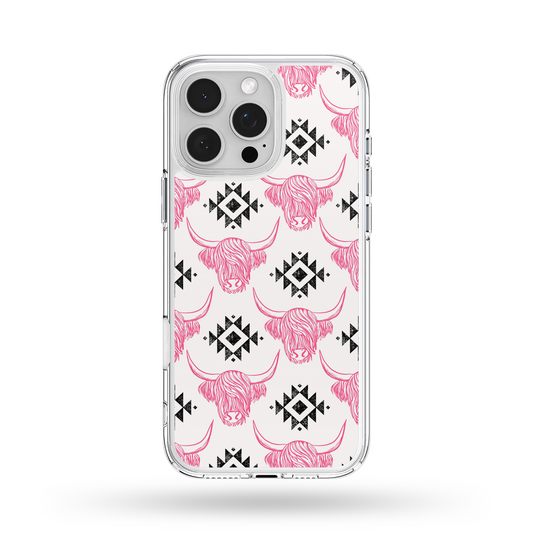 Pink Aztec Highland Cows MagSafe Compatible Phone Case