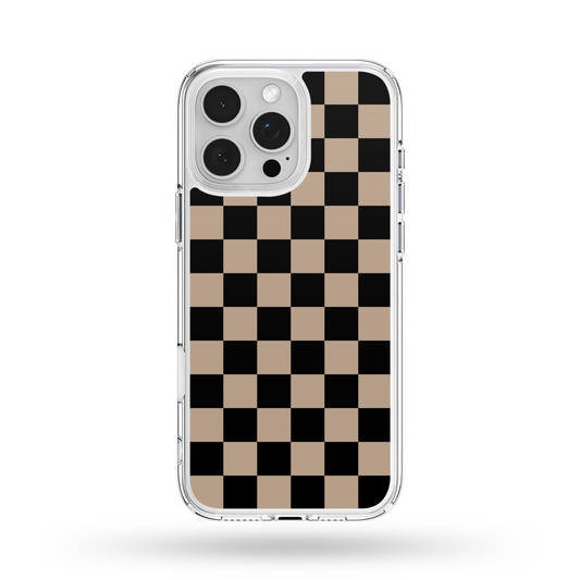 Black and Sand Checkered boho MagSafe compatible phone case